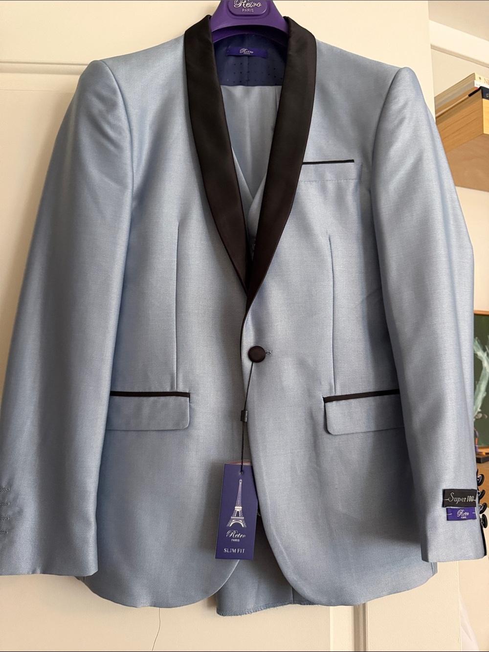 Retro Paris Mens Tuxedo 3 piece suit,  Super 180's wool